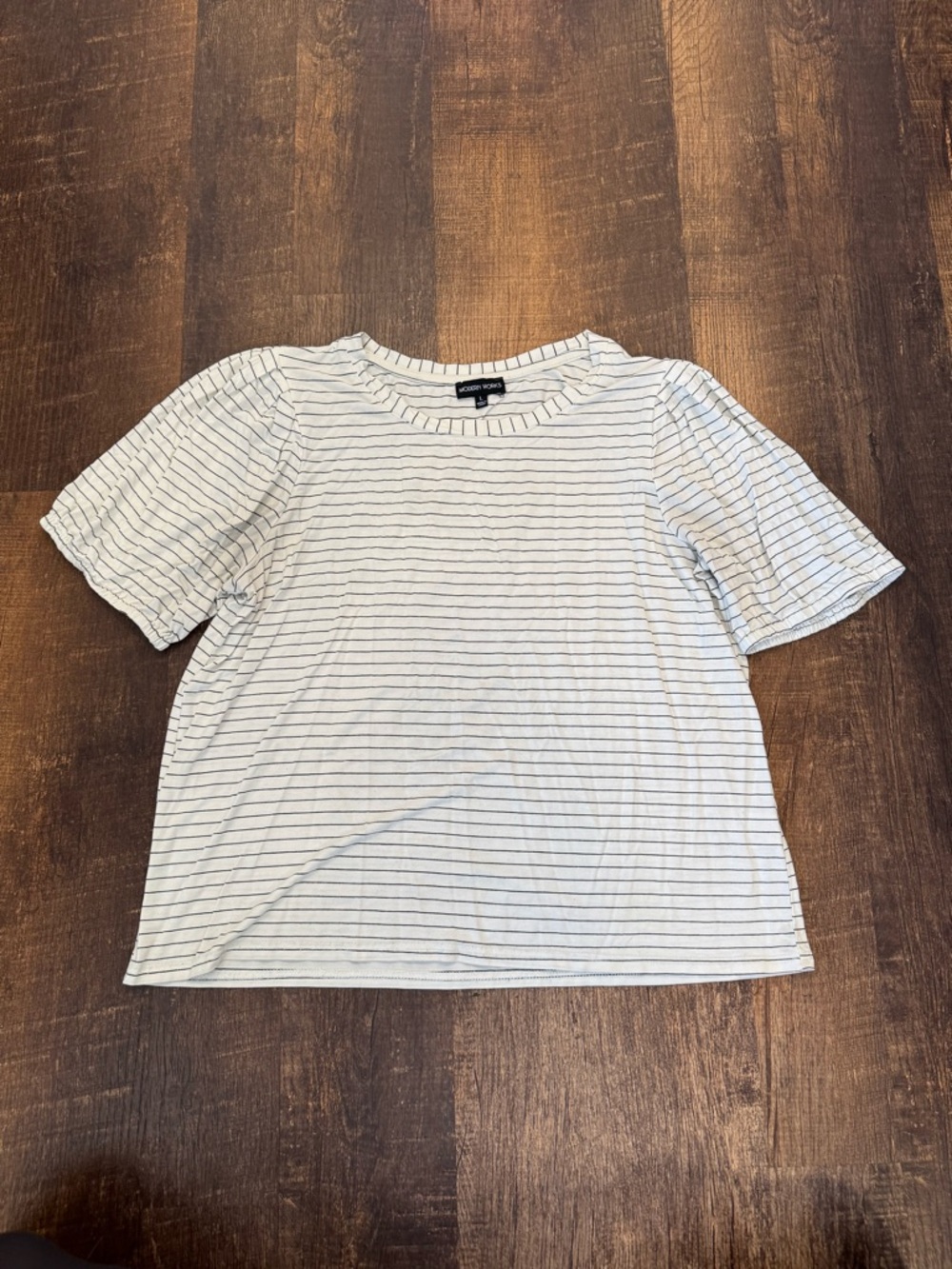 Modern works White & black Striped Crewneck Tee with puffed sleeves